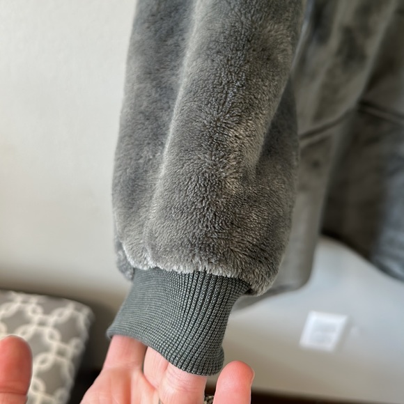 Gray Oversized Blanket Hoodie Sweatshirt Sherpa Fleece Long Sleeve - Picture 6 of 13